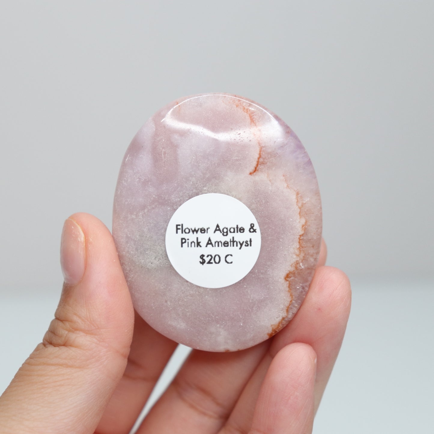 Flower Agate x Pink Amethyst Palm Stone | 1
