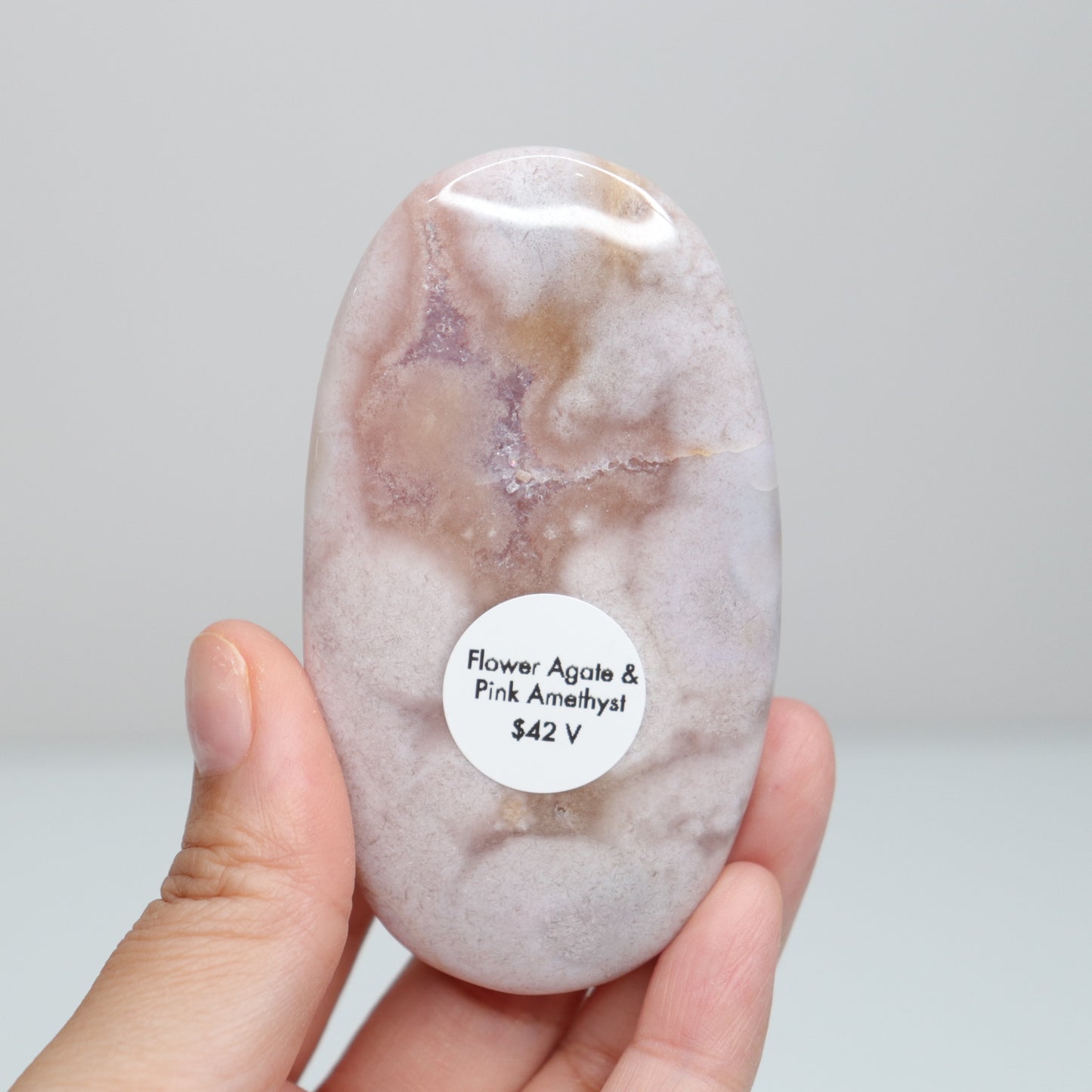 Flower Agate x Pink Amethyst Palm Stone | 3