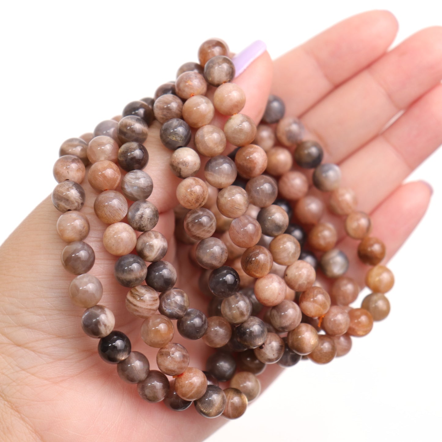 Moonstone Bracelet | Black & Peach 8mm