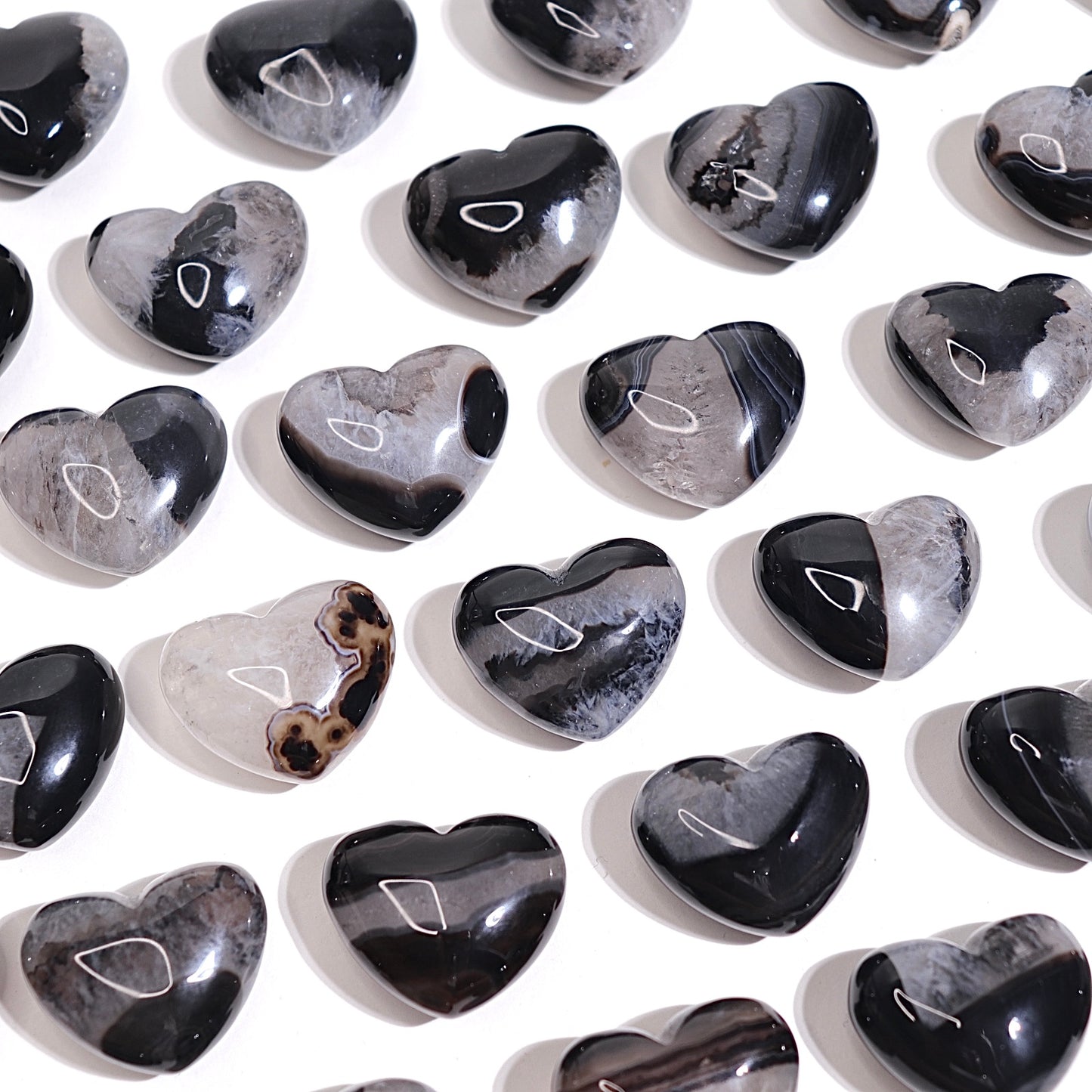 Black Agate Puffy Hearts | 1.2”