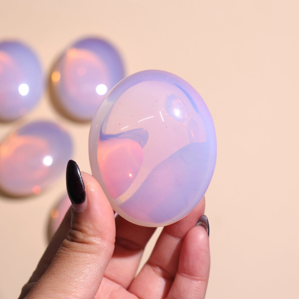 Pink Opalite Palm Stones | Man-Made