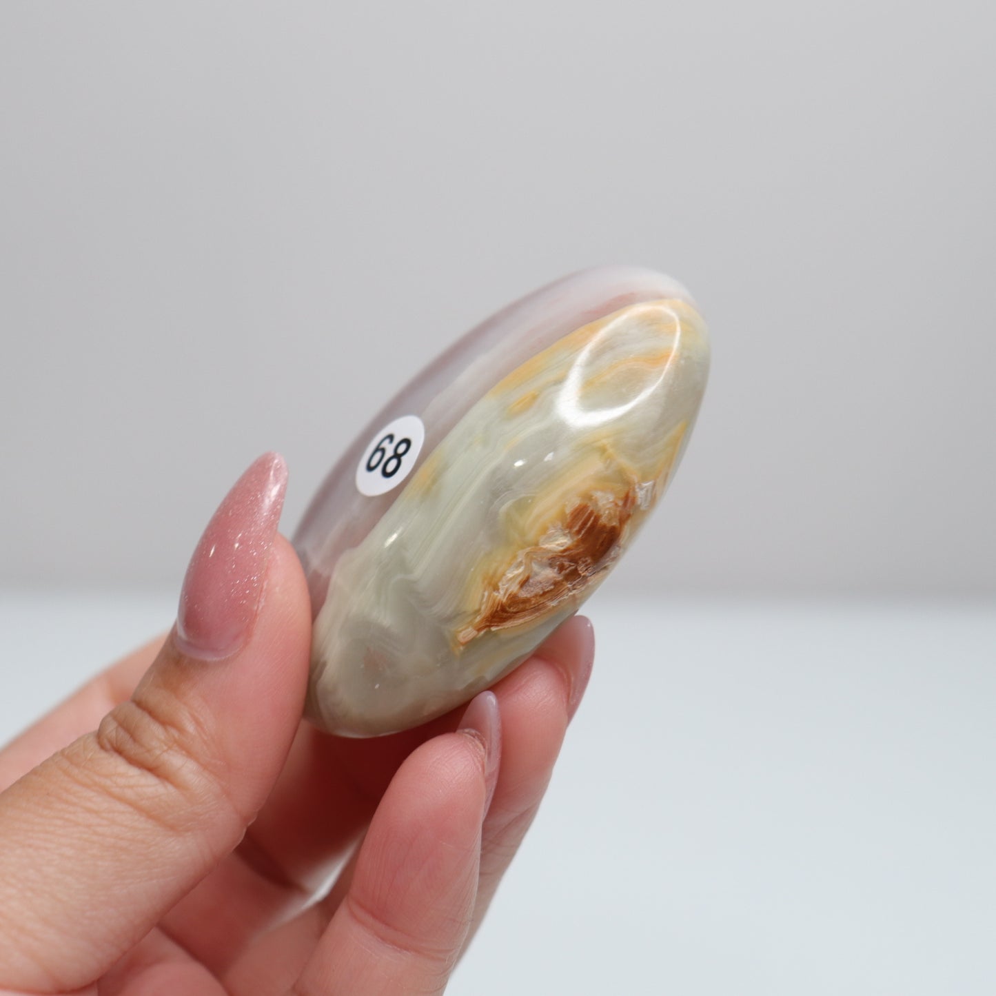 Pink Banded Onyx Palm Stone | 68