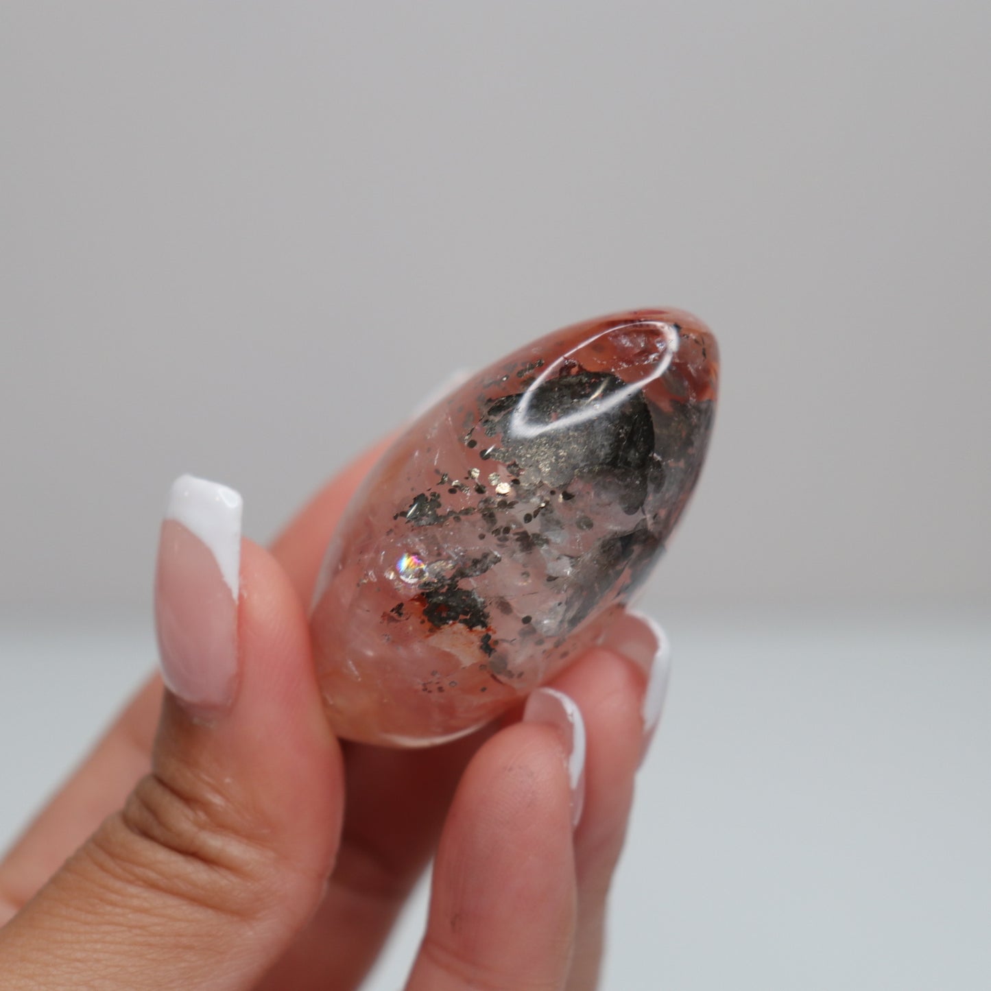 Hematoid Quartz w/Pyrite Palm Stone | 12