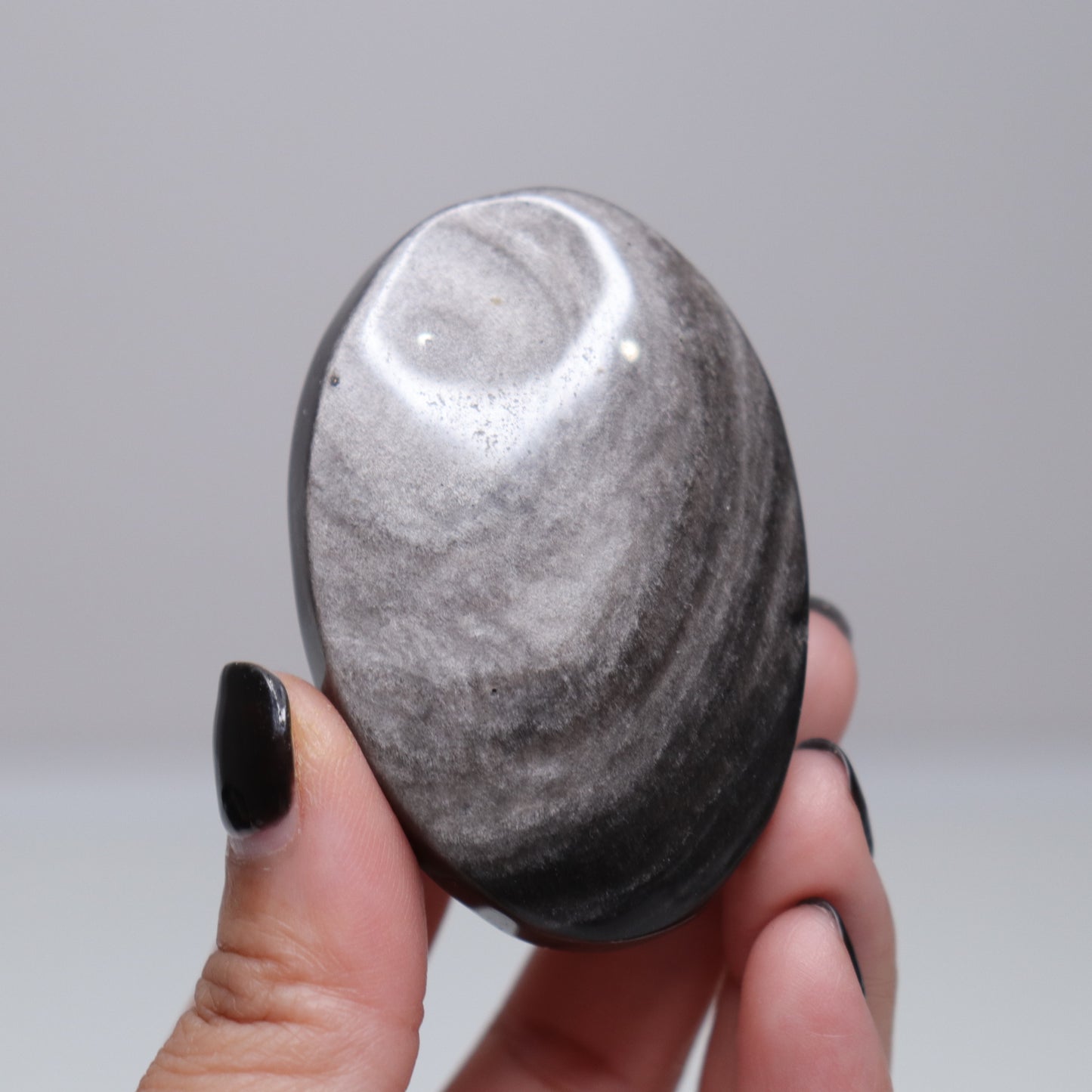 Silver Sheen Obsidian Palm Stone | 6