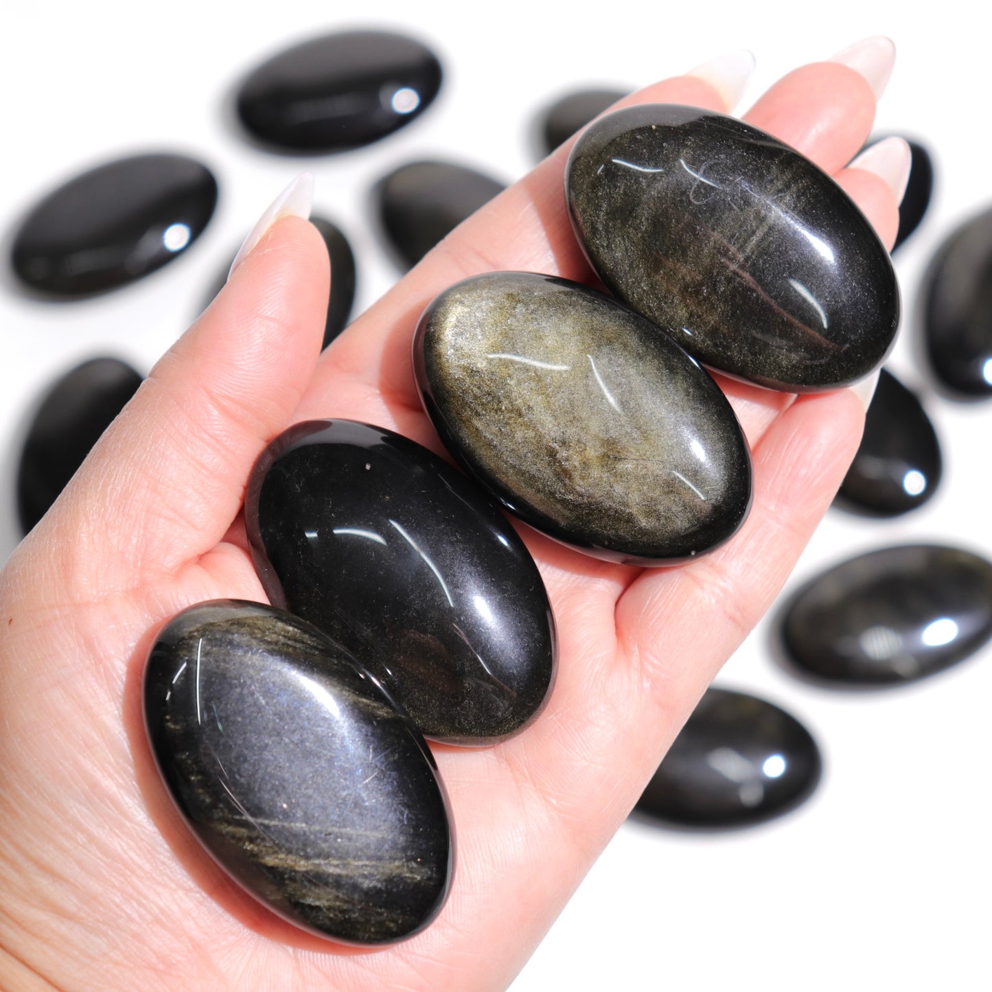Black Obsidian Palm Stone | Gold
