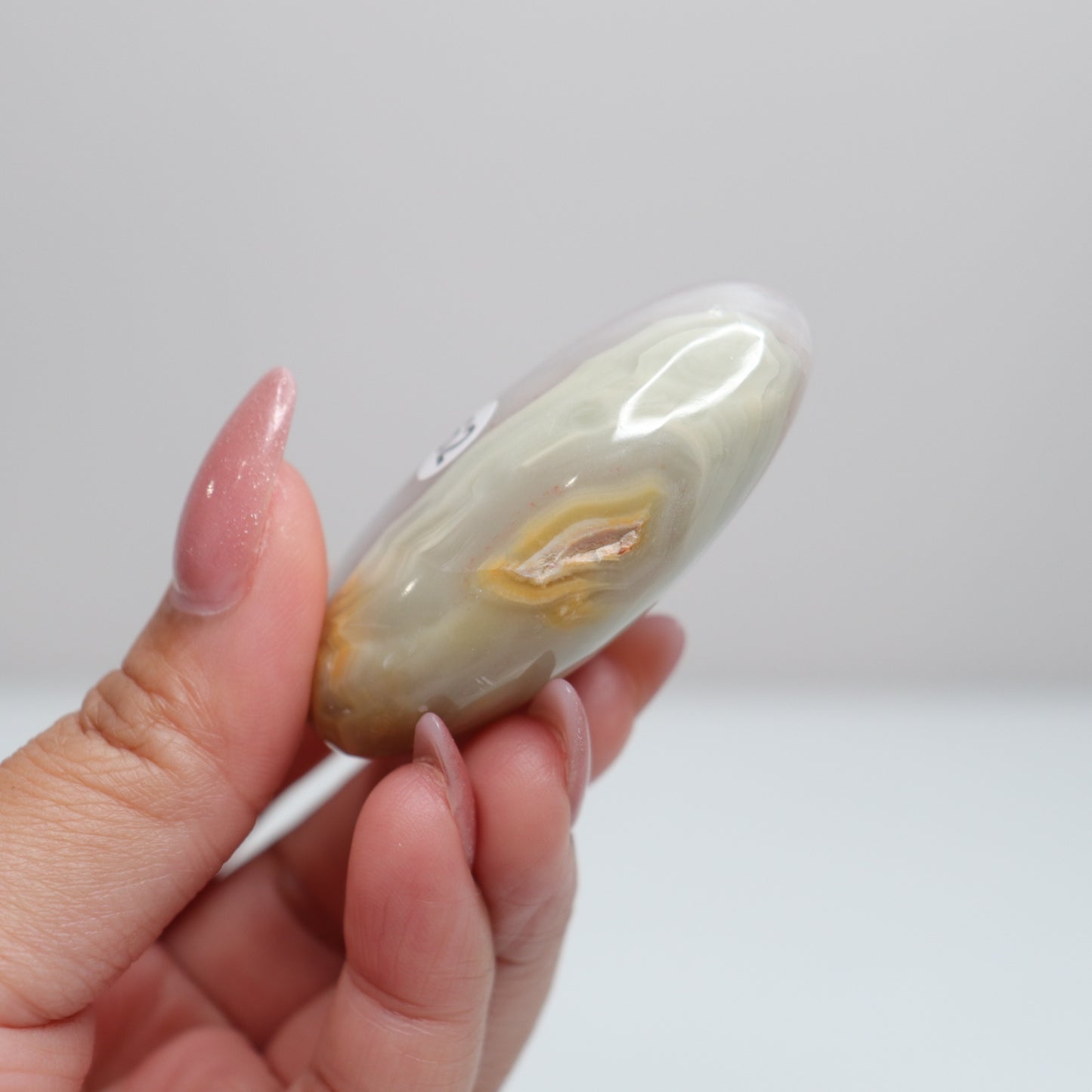 Pink Banded Onyx Palm Stone | 62