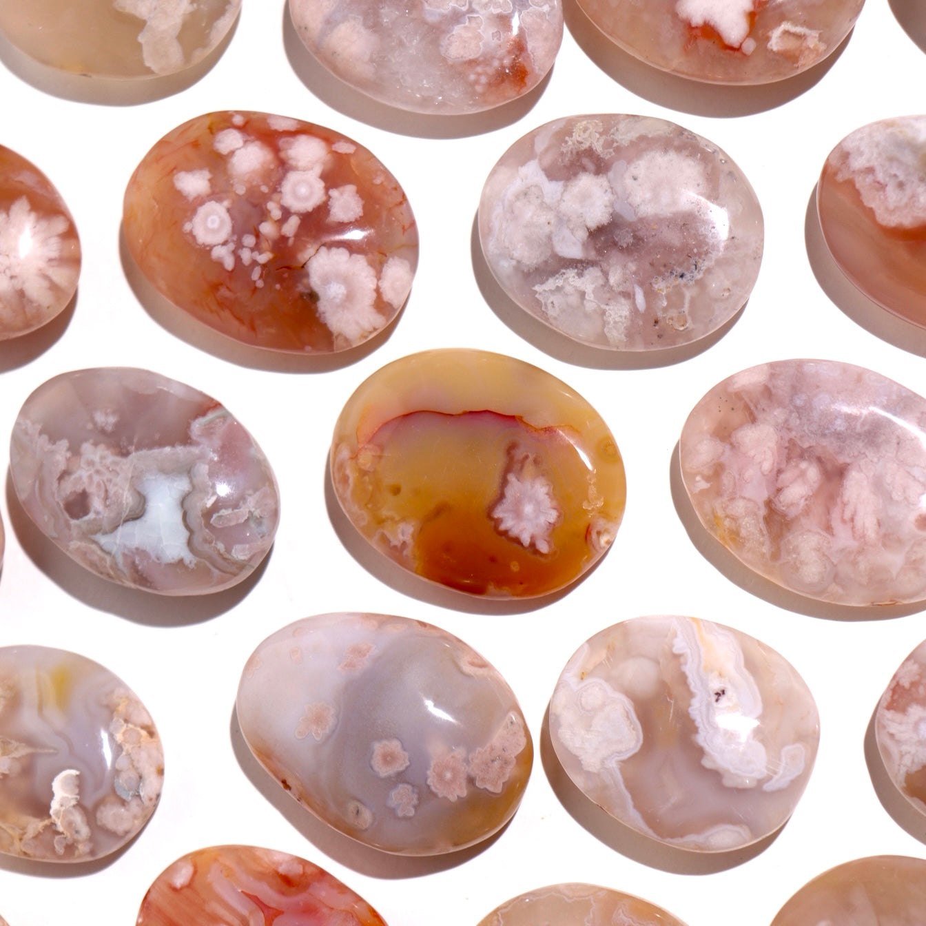 Flower Agate Flat Palm Stones
