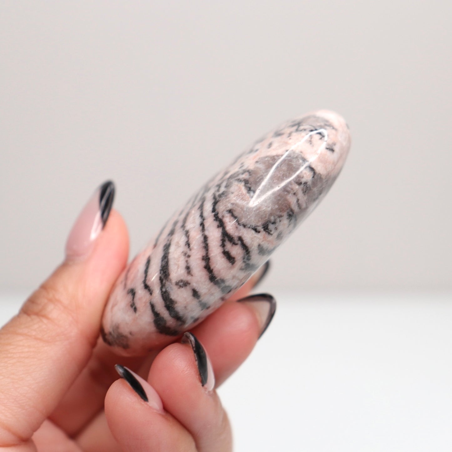 Pink Zebra Jasper Palm Stone | D