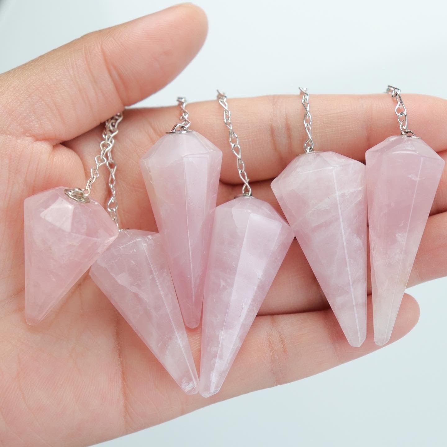 Rose Quartz Pendulums - Crescents & Crystals