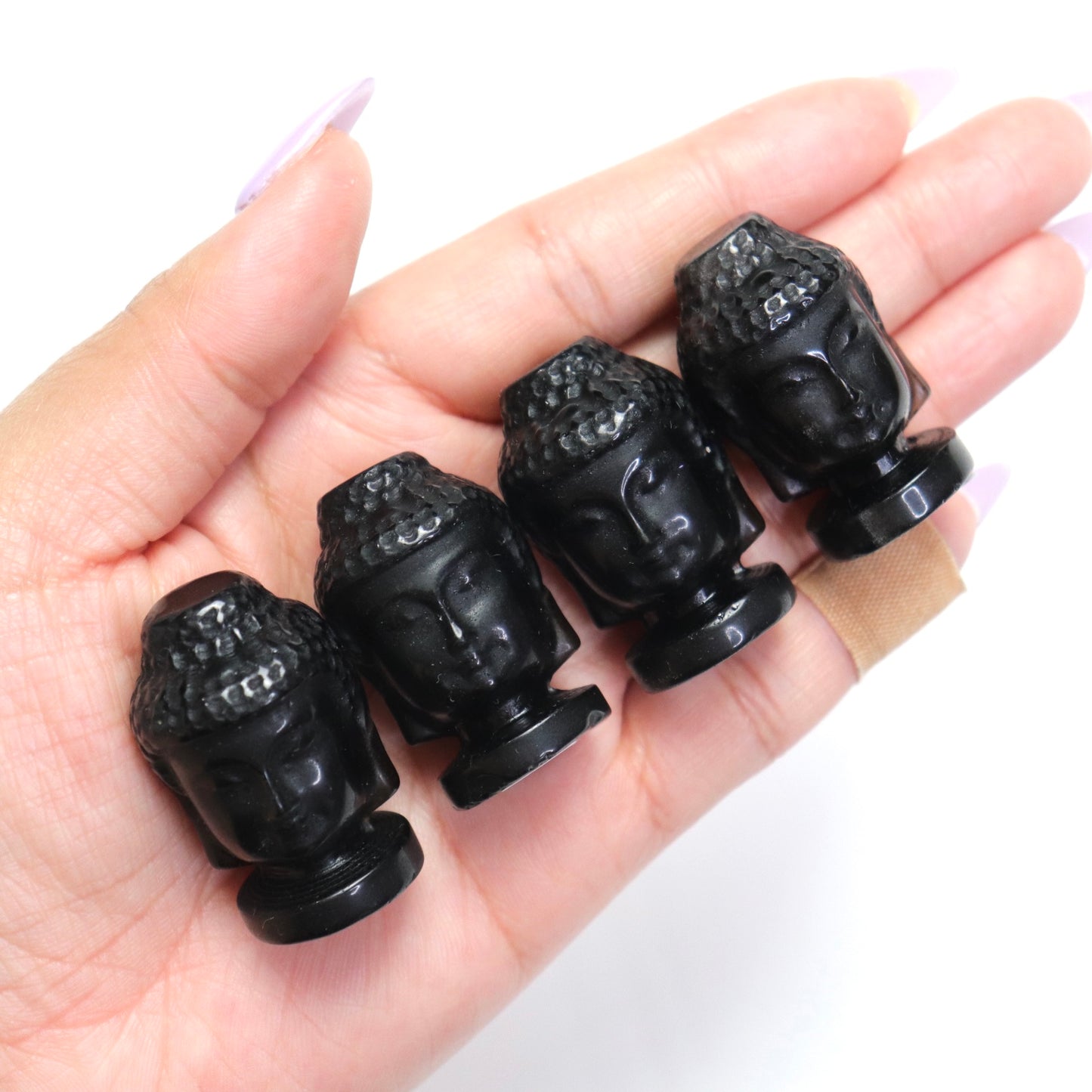 Mini Black Obsidian Buddha Head- Crescents & Crystals