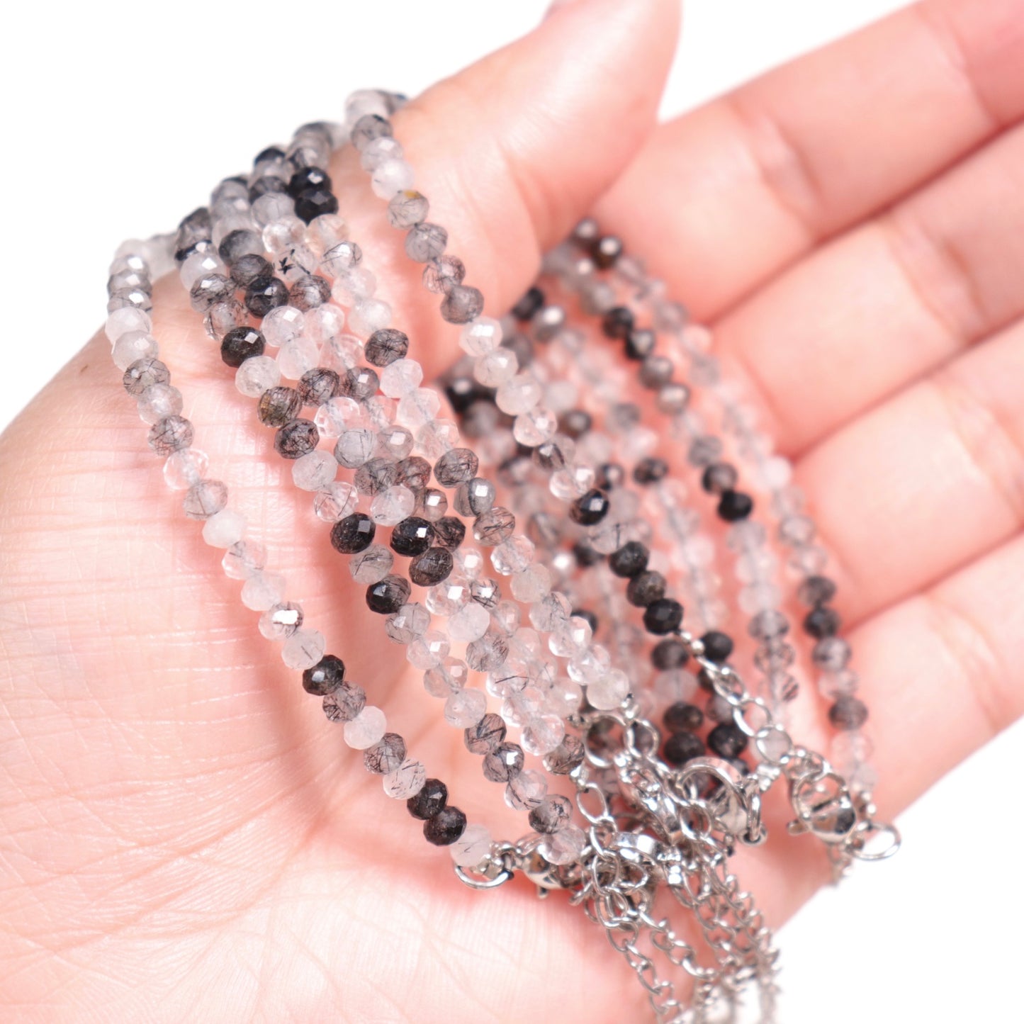 Faceted Tourmalinated Quartz Bracelets | 4mm