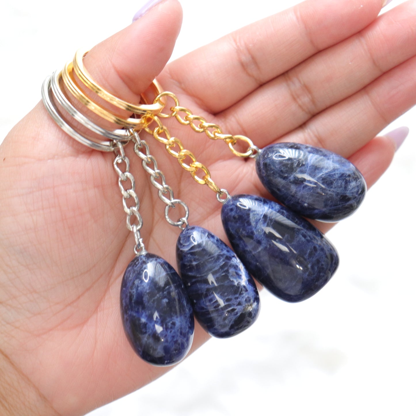 Blue Sodalite Keychain- Crescents & Crystals
