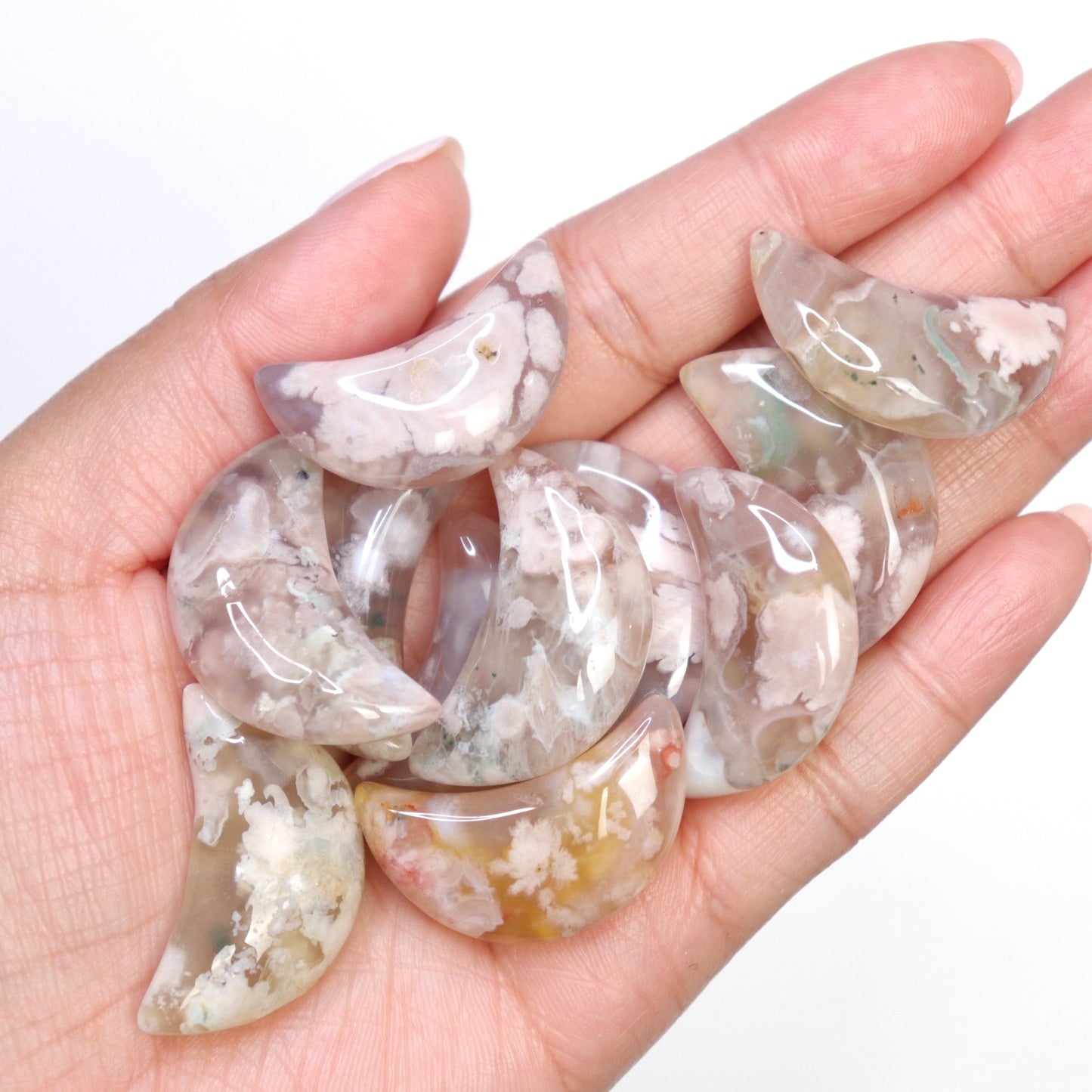Flower Agate Crescent Moon - Crescents & Crystals