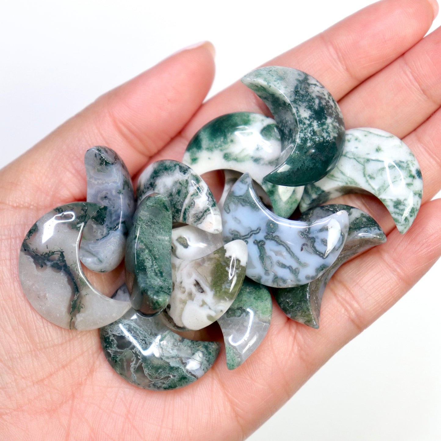 Moss Agate Crescent Moon - Crescents & Crystals