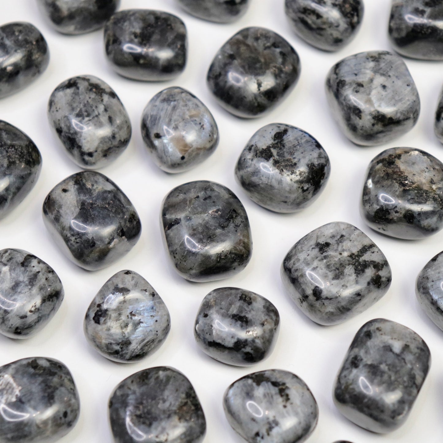 Larvakite Tumbles - Crescents & Crystals