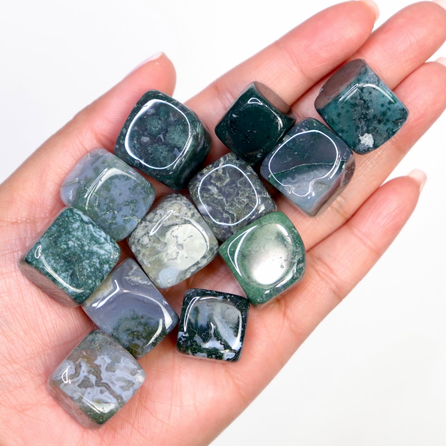 Moss Agate Cubes - Crescents & Crystals