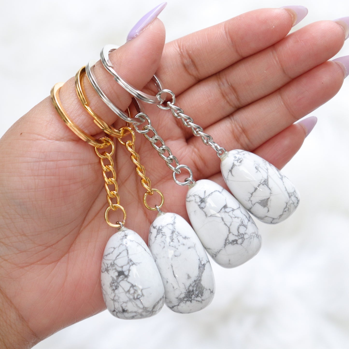Howlite Keychain- Crescents & Crystals