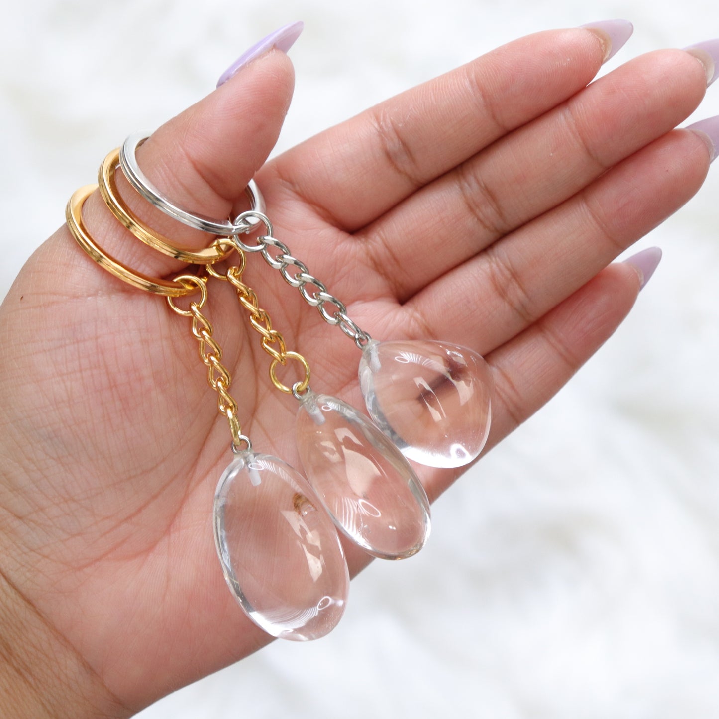 Clear Quartz Keychain- Crescents & Crystals