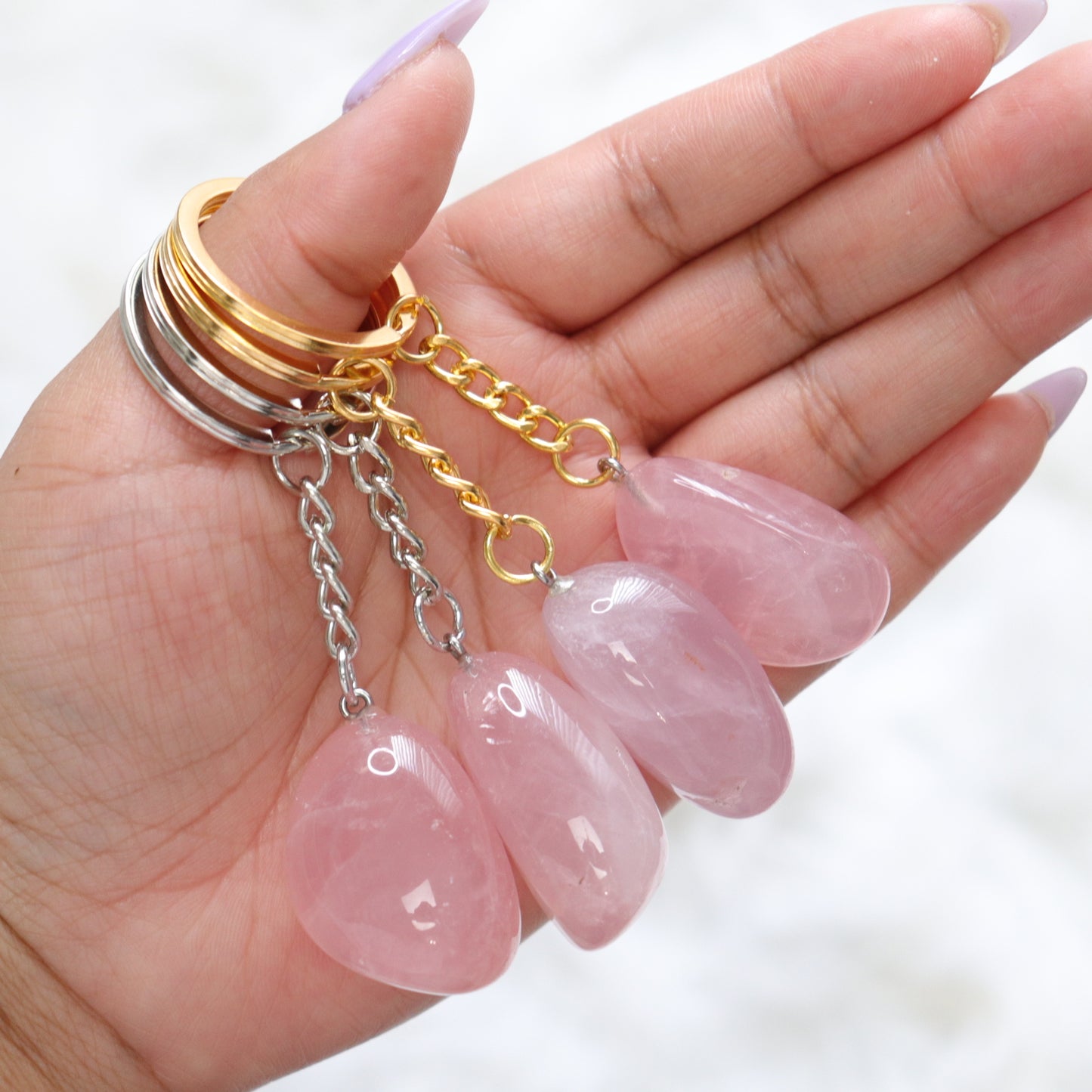 Rose Quartz Keychain- Crescents & Crystals
