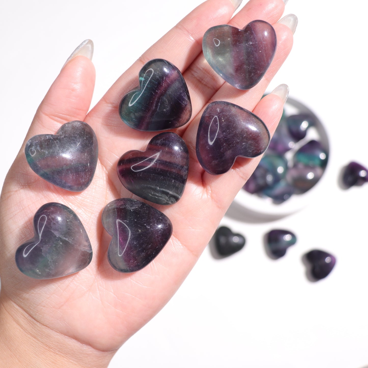 Rainbow Flourite Hearts | 30mm