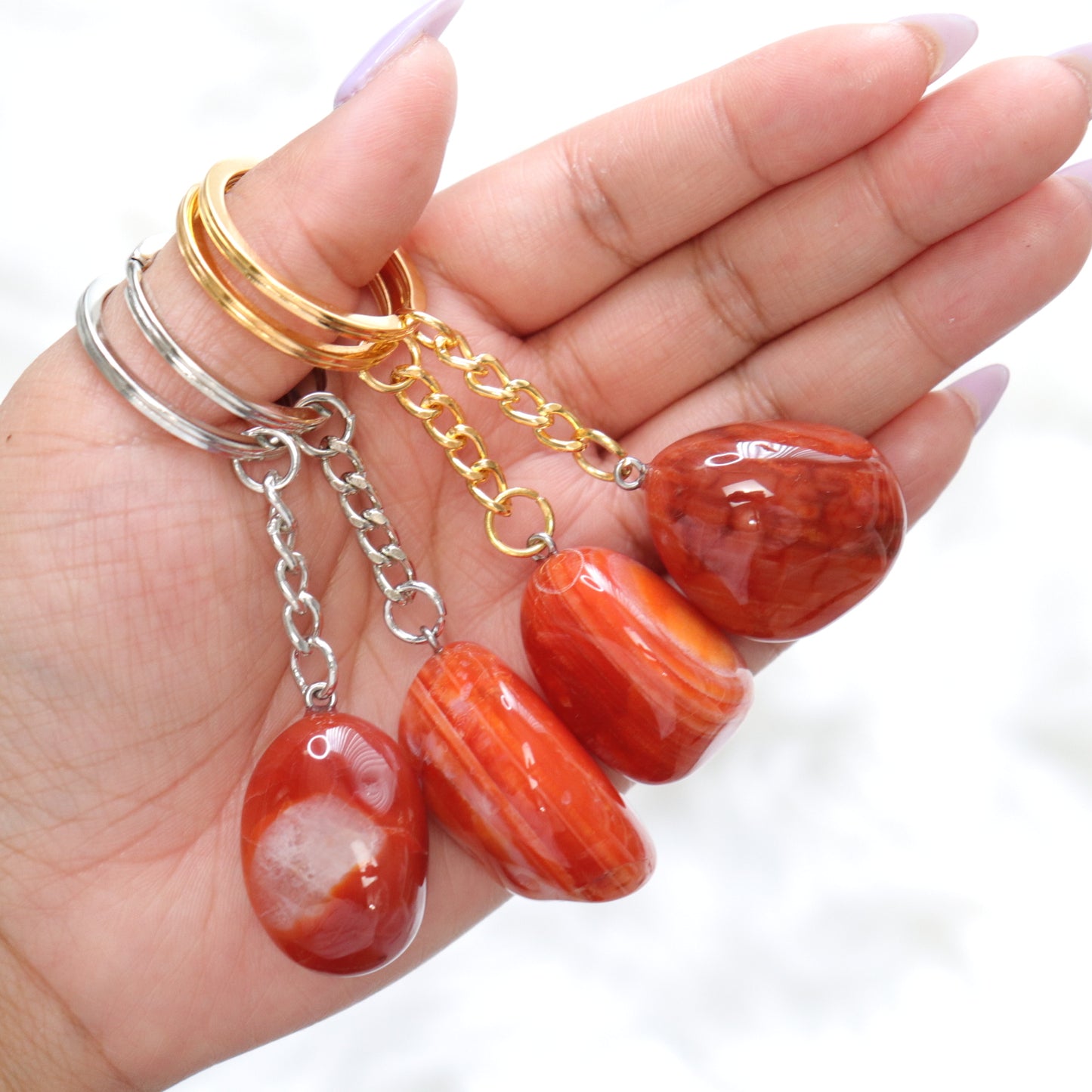 Carnelian Agate Keychain- Crescents & Crystals