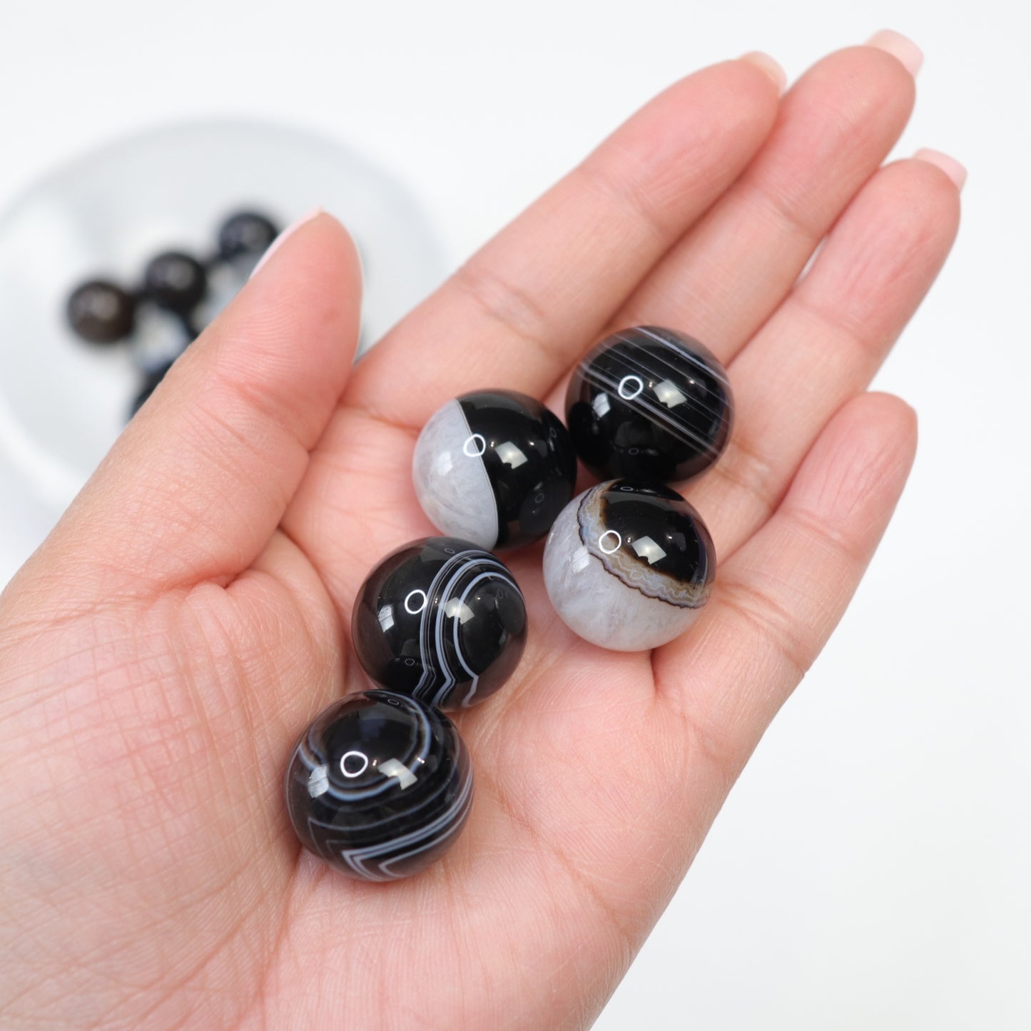 Black Agate Spheres - Crescents & Crystals