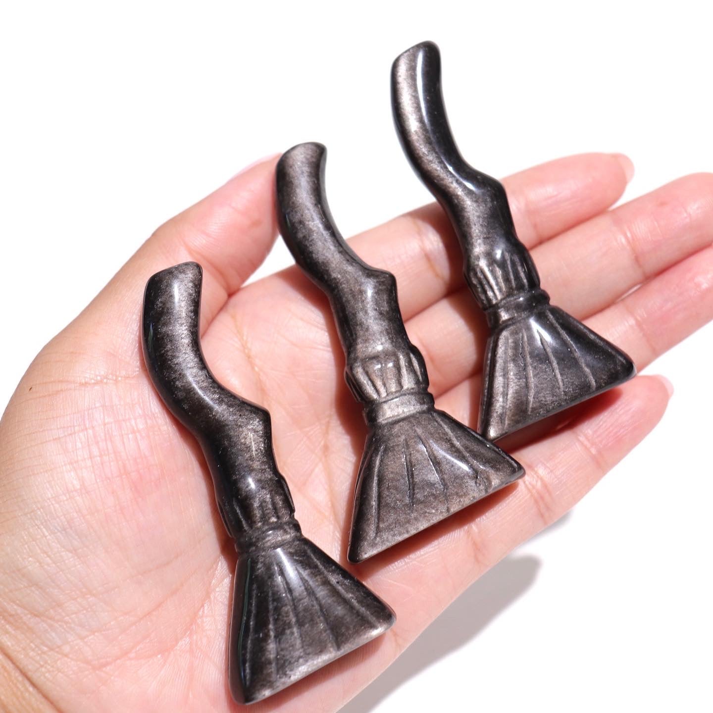 Yooperlite/Black/Silver Sheen Obsidian Witch Brooms