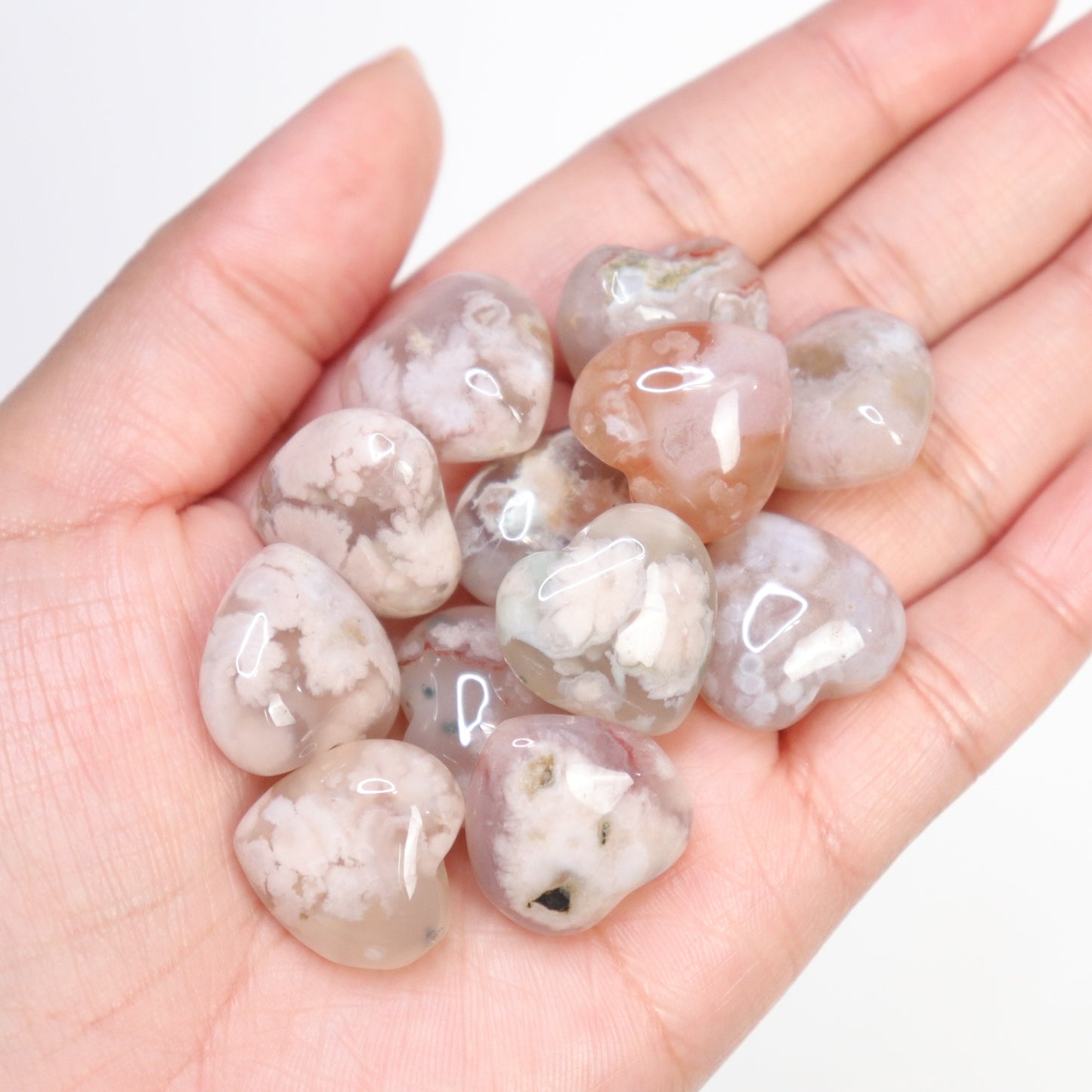 Flower Agate Hearts - Crescents & Crystals