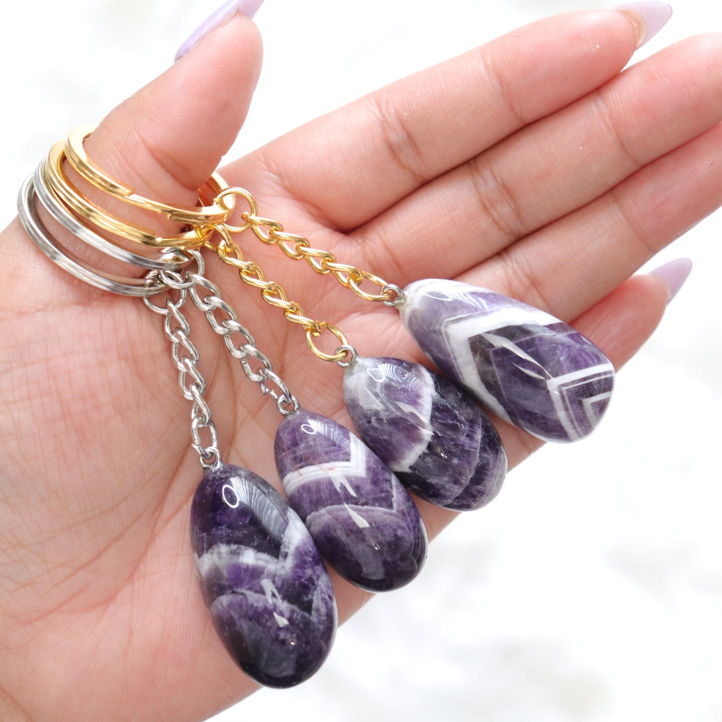 Chevron Amethyst Keychain- Crescents & Crystals