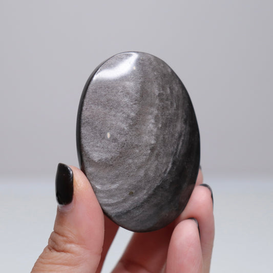 Silver Sheen Obsidian Palm Stone | 8