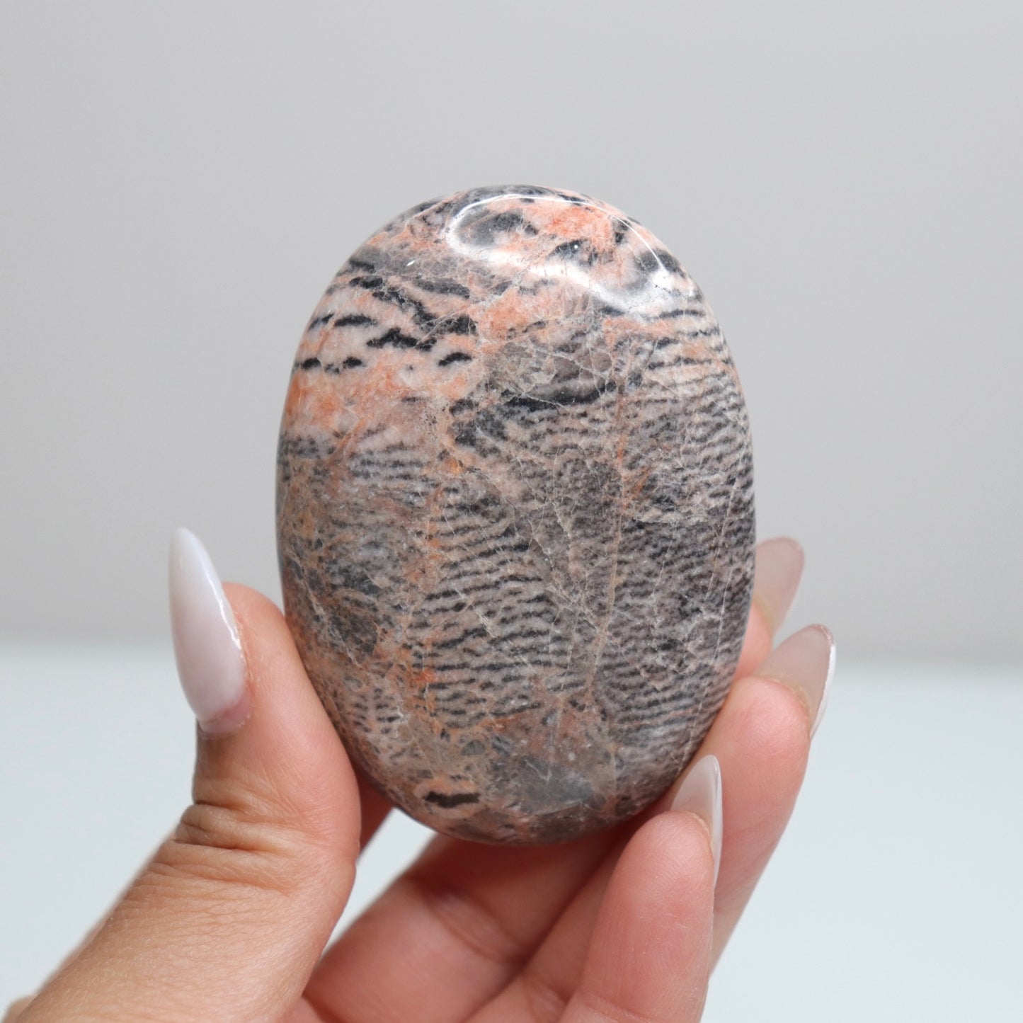 Pink Zebra Jasper Palm Stone | 1