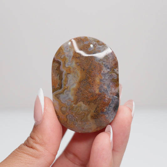 Mexican Lace Agate Palm Stone L
