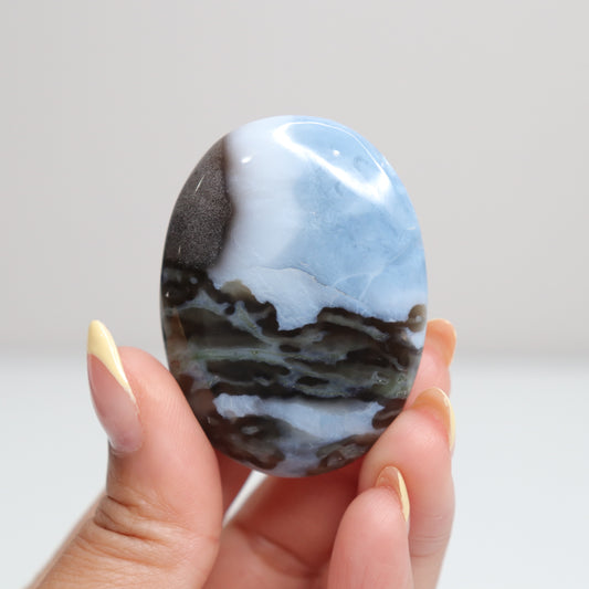 Blue Opal Palm Stone w/Moss 3