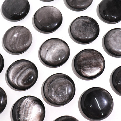 Black Obsidian Round Palm Stones | Silver Sheen