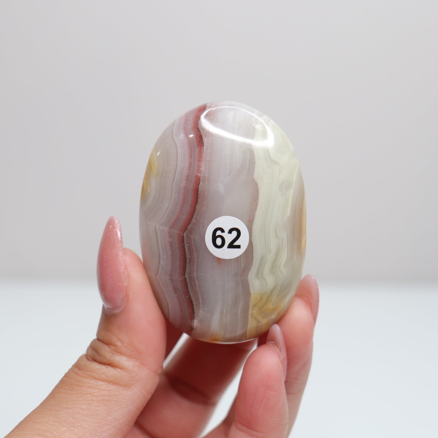 Pink Banded Onyx Palm Stone | 62