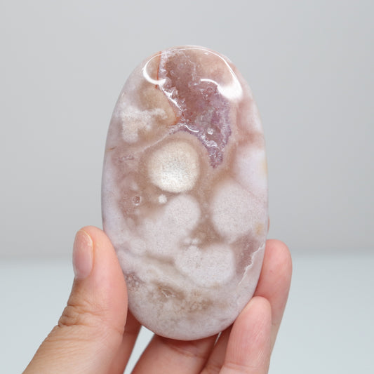 Flower Agate x Pink Amethyst Palm Stone | 3