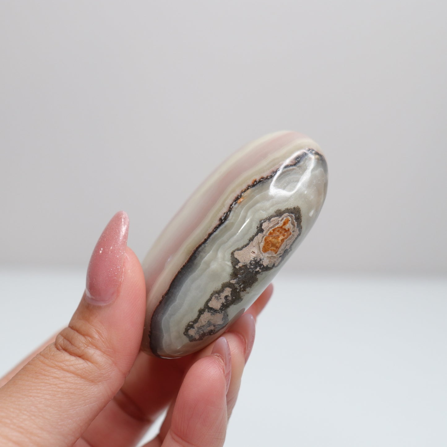 Pink Banded Onyx Palm Stone | 71