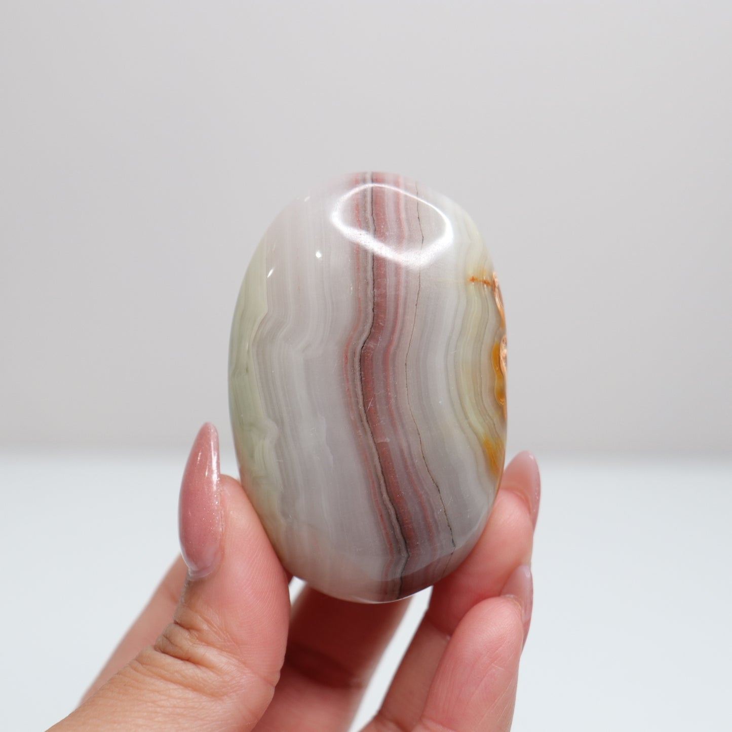 Pink Banded Onyx Palm Stone | 69
