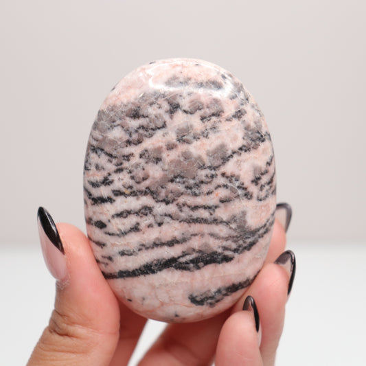 Pink Zebra Jasper Palm Stone | D