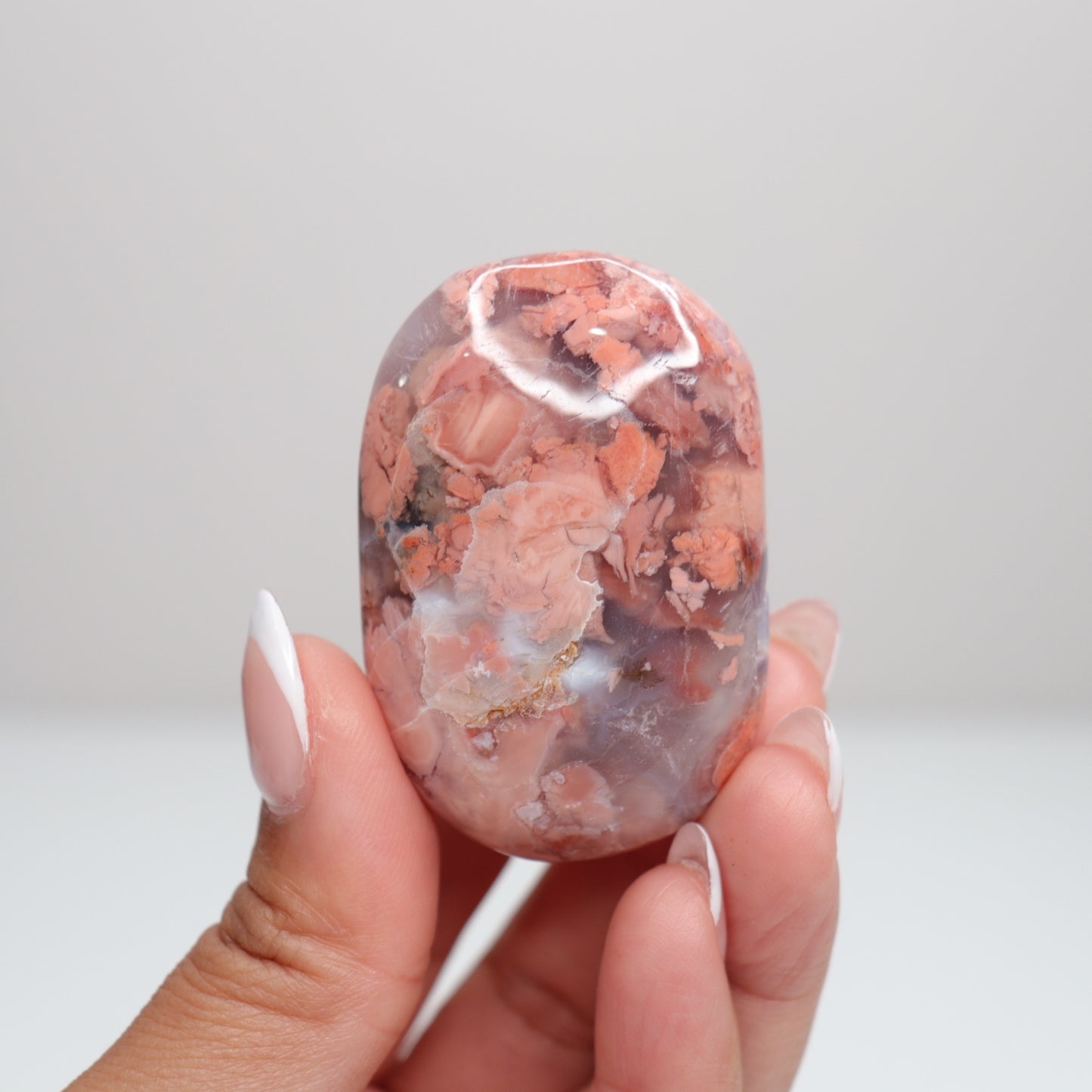 Pink Agate Palm Stone D