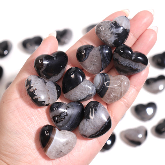 Black Agate Puffy Hearts | 1.2”