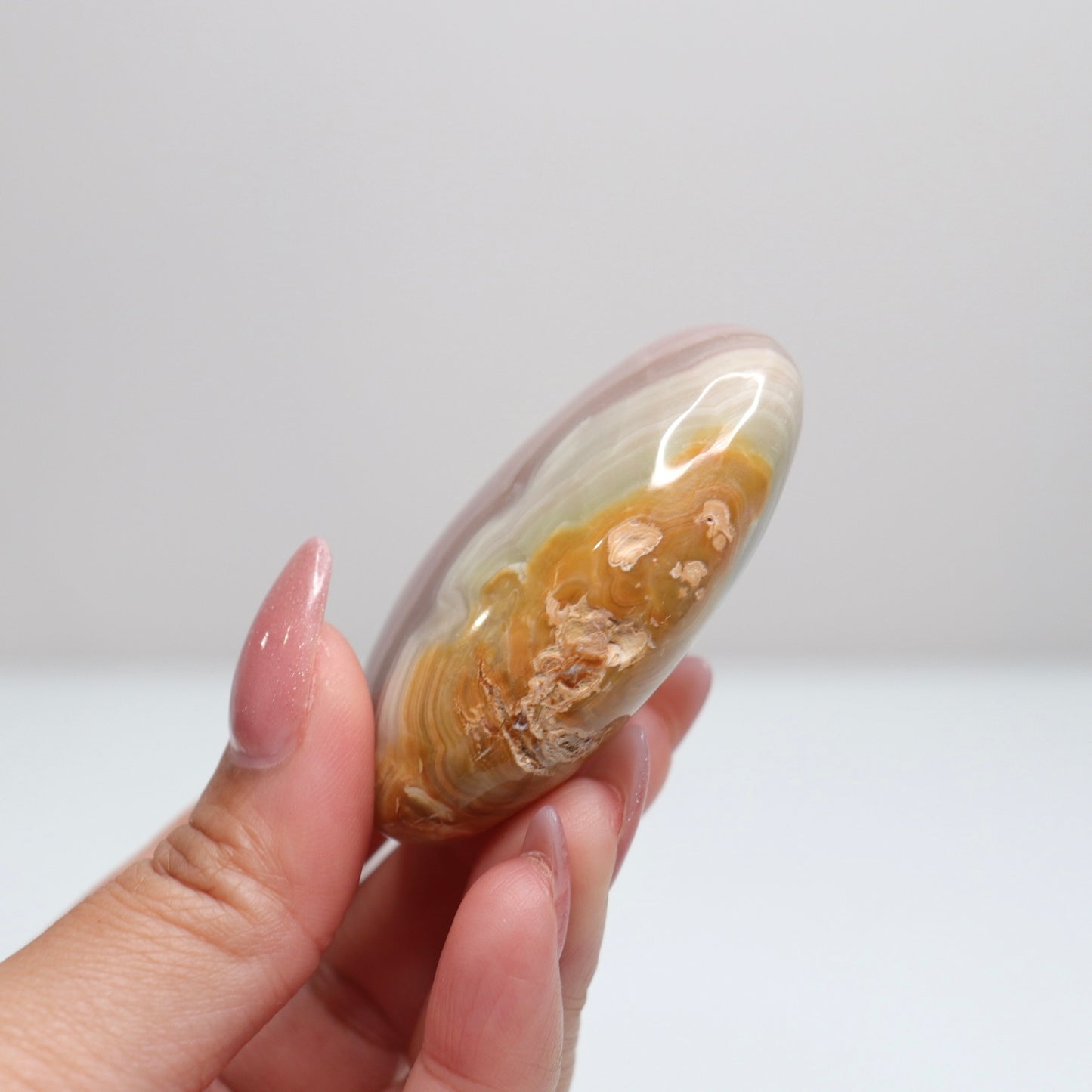 Pink Banded Onyx Palm Stone | 67