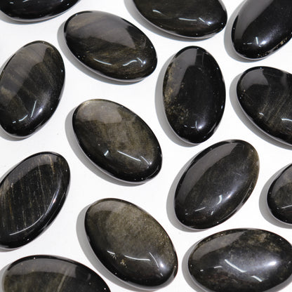 Black Obsidian Palm Stone | Gold