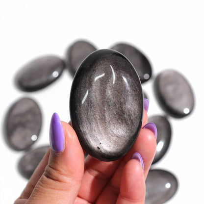 Black Obsidian Palm Stones | Silver