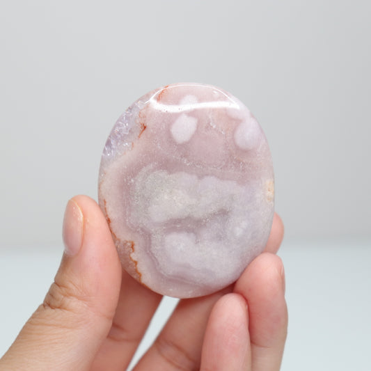 Flower Agate x Pink Amethyst Palm Stone | 1