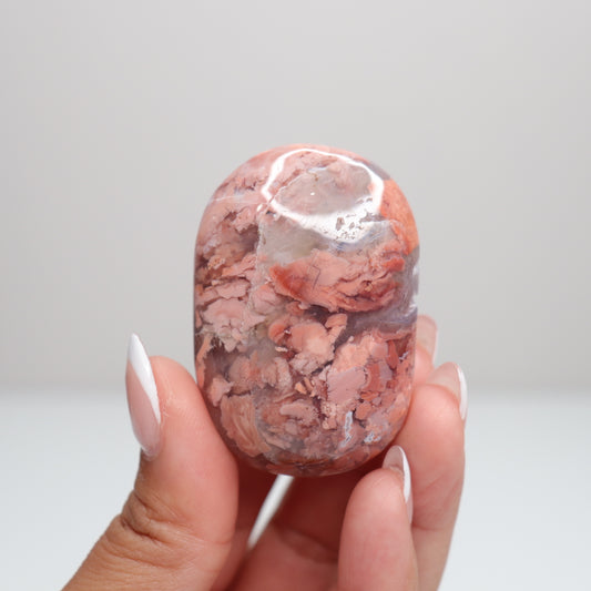 Pink Agate Palm Stone D