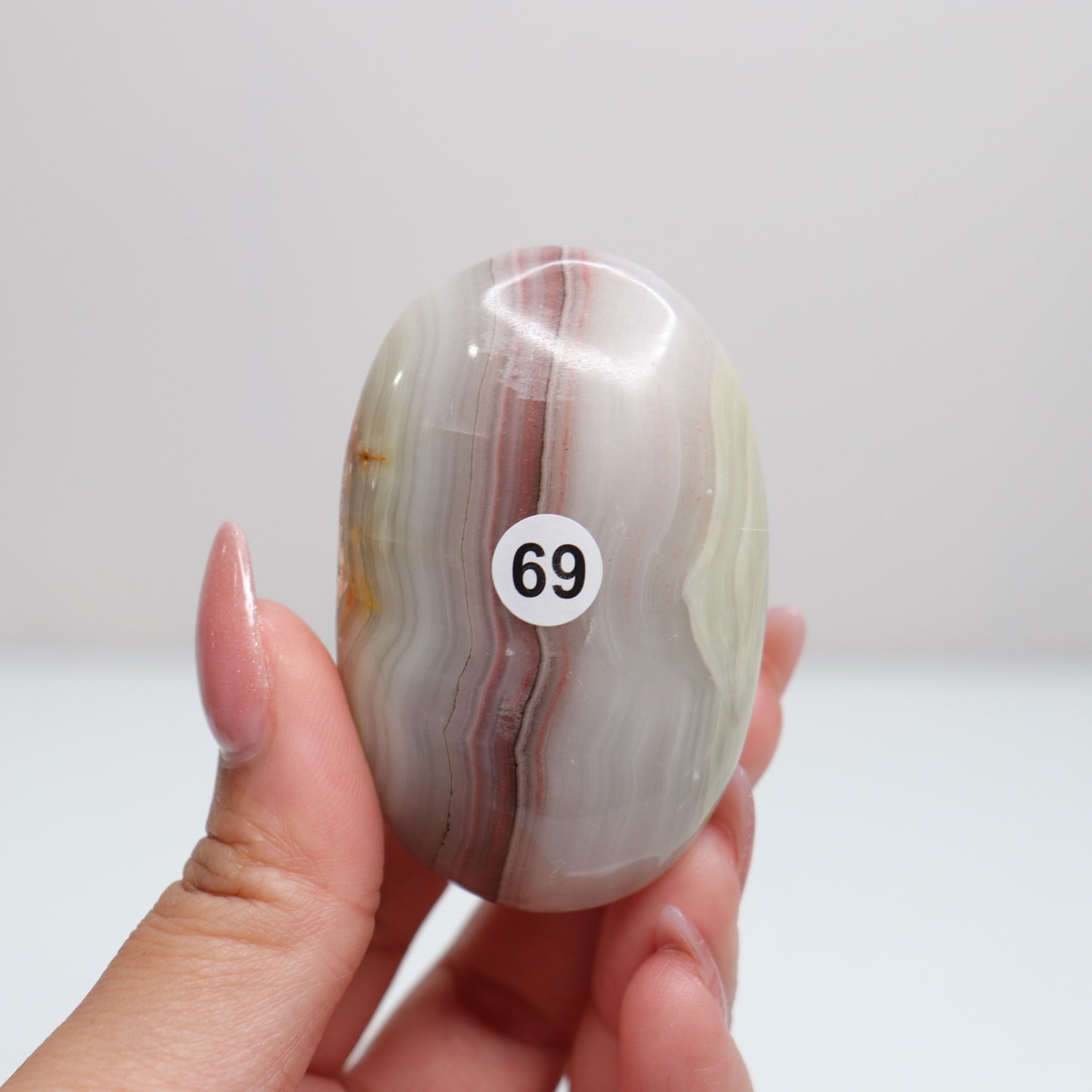 Pink Banded Onyx Palm Stone | 69