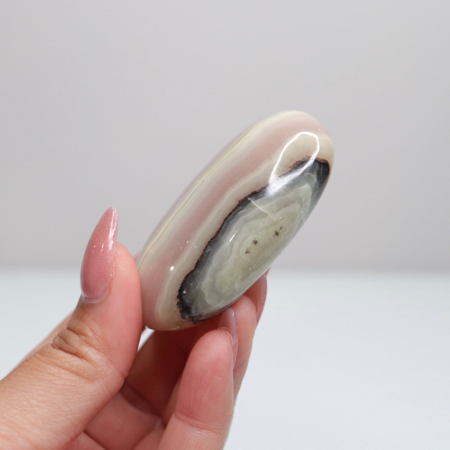 Pink Banded Onyx Palm Stone | 65