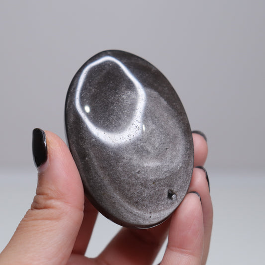 Silver Sheen Obsidian Palm Stone | 5