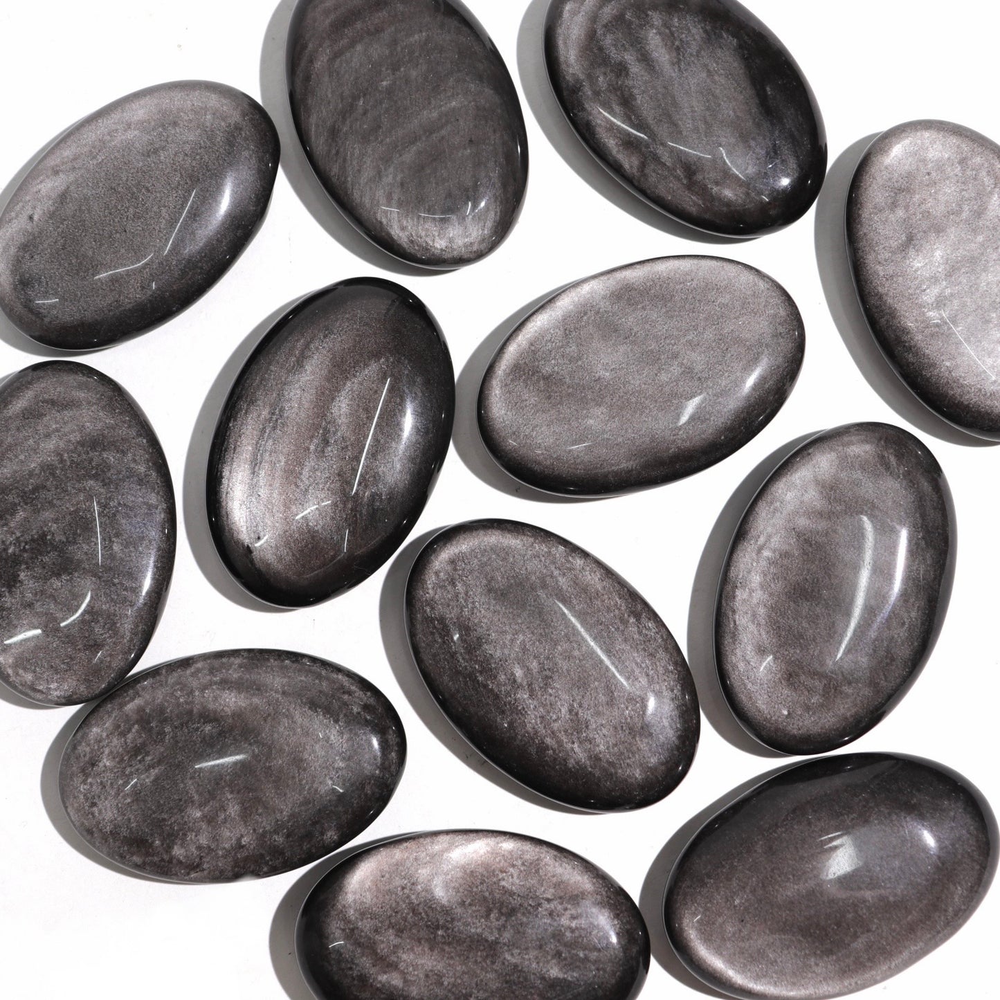 Black Obsidian Palm Stones | Silver